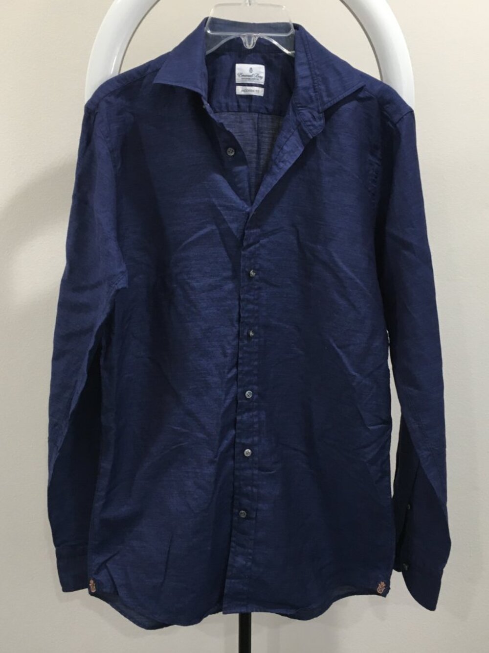 EMANUEL BERG Italy Linen Blend Blue Modern Fit Superfine Shirting Button Shirt